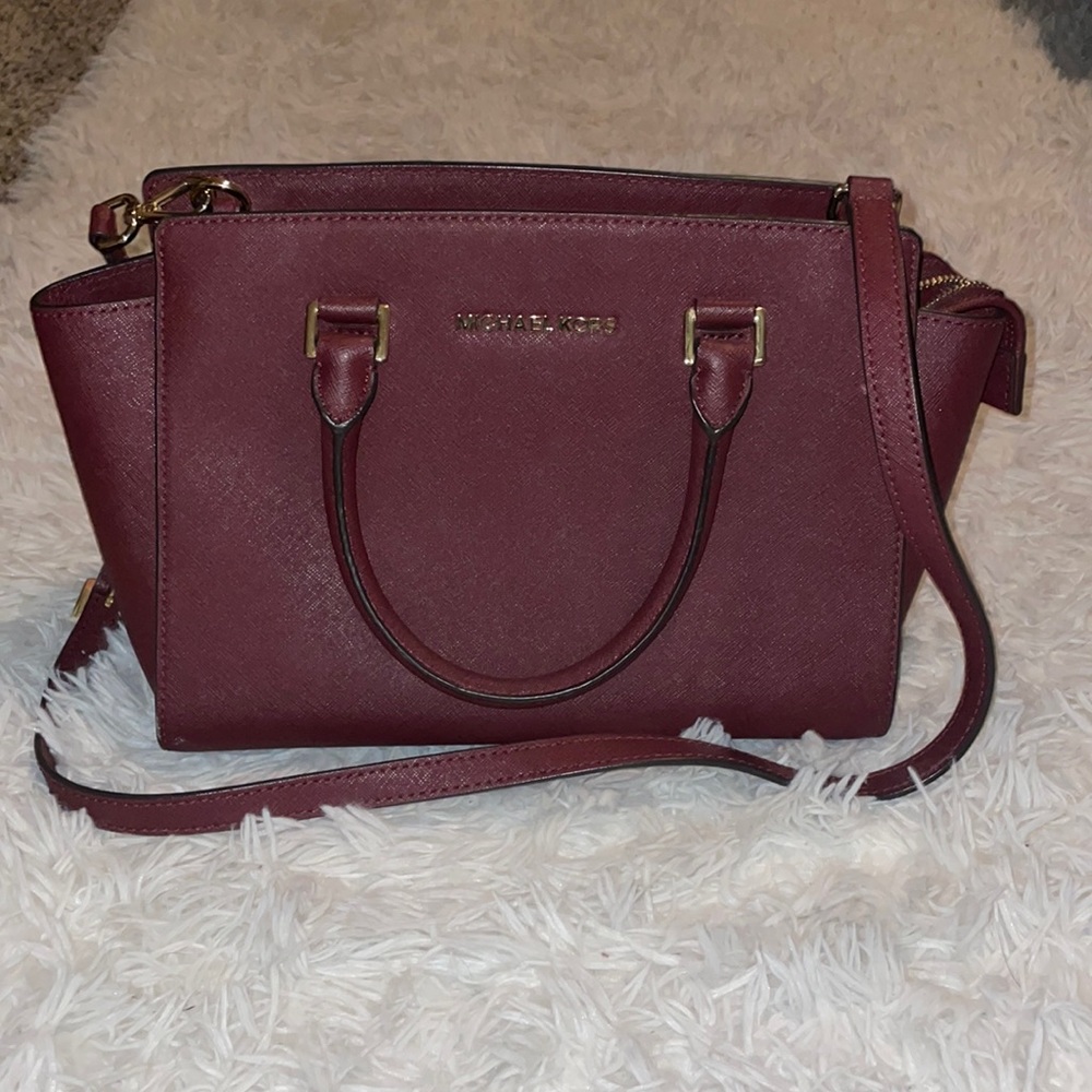 Maroon Michael Kors hand bag